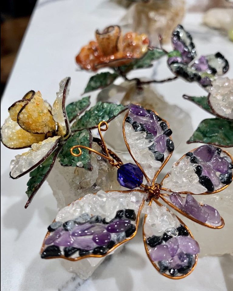 Crystal Gemstone Flower with Butterfly Wicks and Stonez